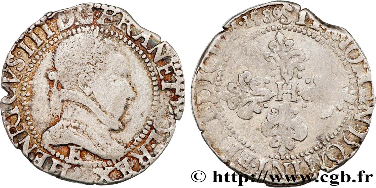 HENRI III Demi-franc au col plat 1589 Tours TTB/TB+