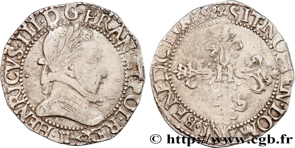 HENRI III Demi-franc au col plat 1589 Tours TTB/TB+