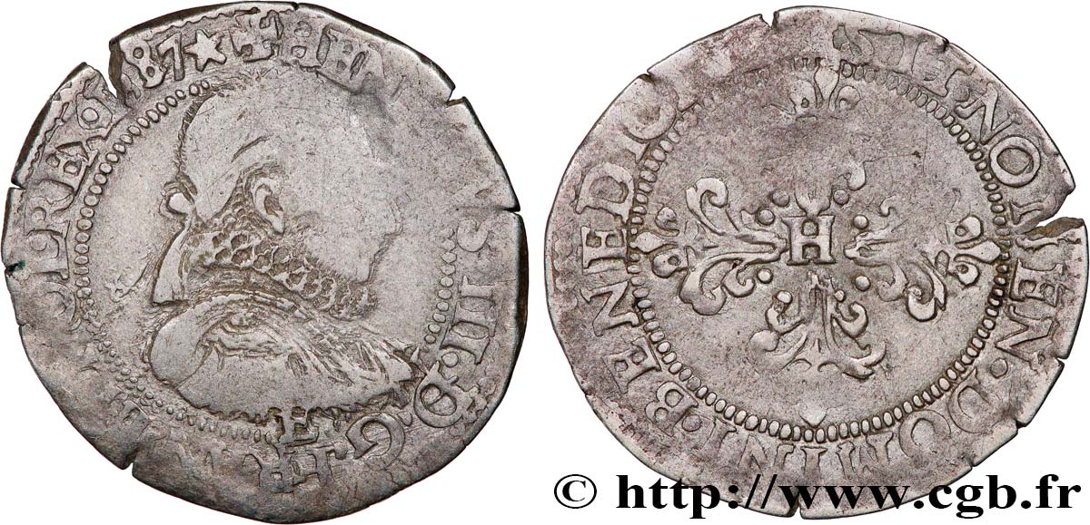 HENRI III Quart de franc au col fraisé 1587 Tours TB