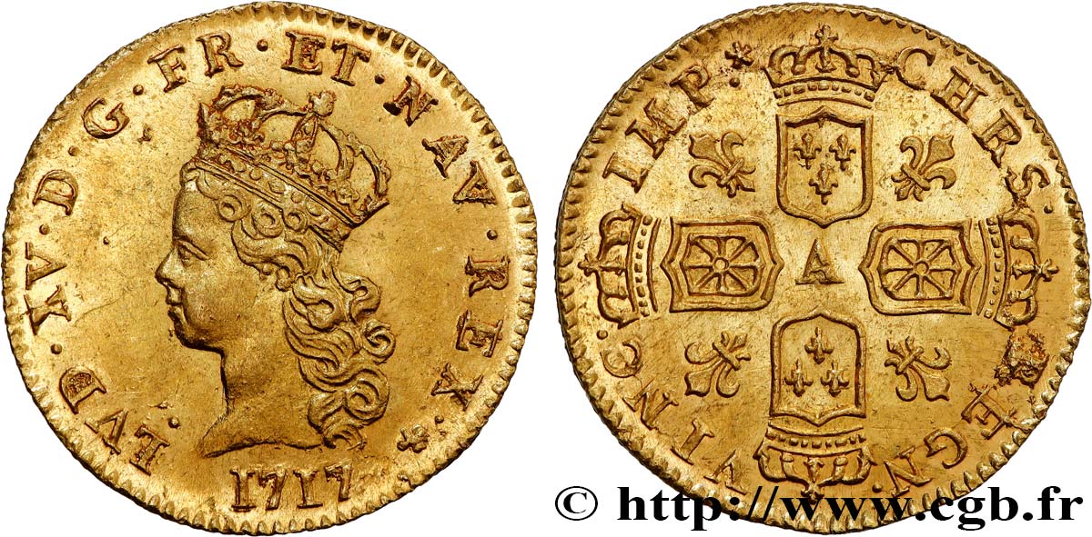 LOUIS XV  THE WELL-BELOVED  Demi-louis d’or aux quatre écus couronnés 1717 Paris SC