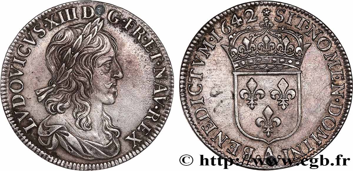 LOUIS XIII LE JUSTE Demi-écu, 2e type, 1er poinçon de Warin 1642 Paris, Monnaie de Matignon TTB+