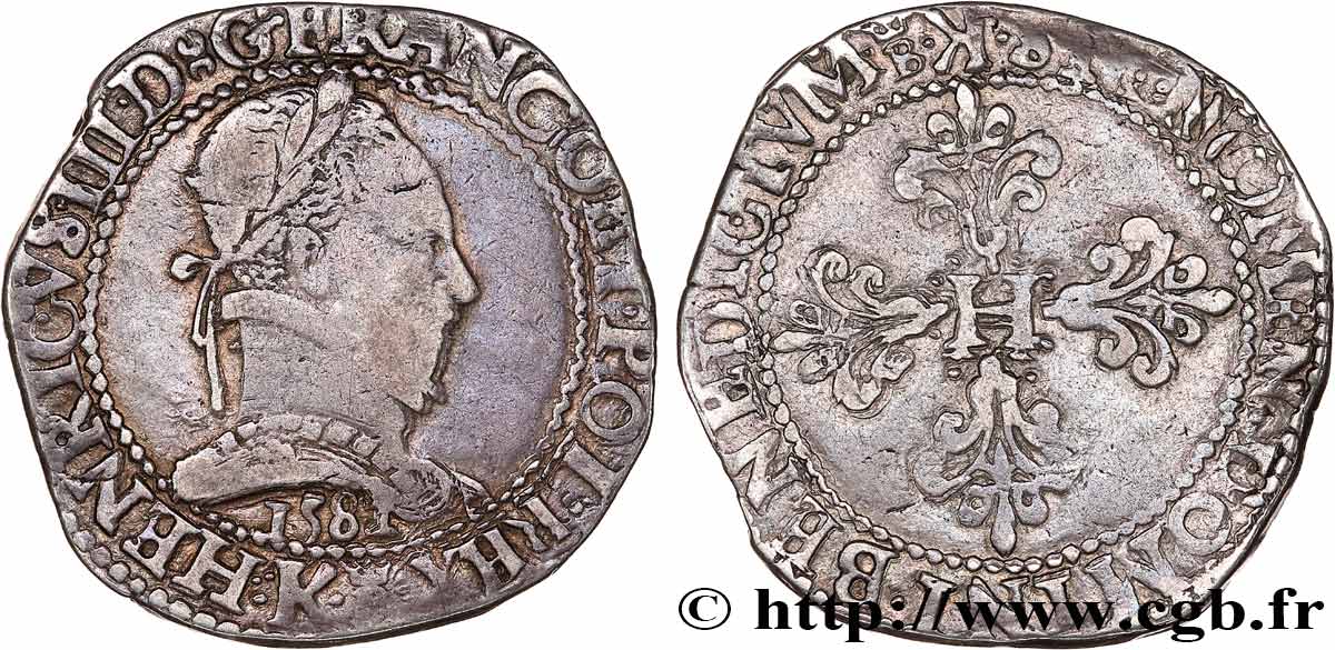 HENRI III Franc au col plat 1581 Bordeaux TTB