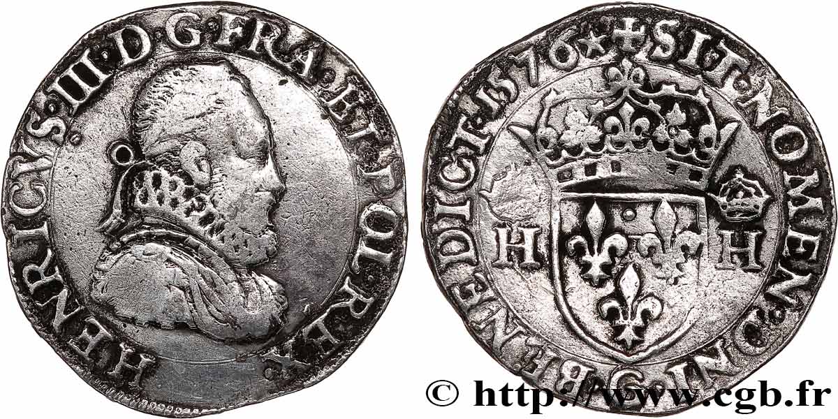 HENRI III Teston, 3e type 1576 Poitiers TB+/TTB