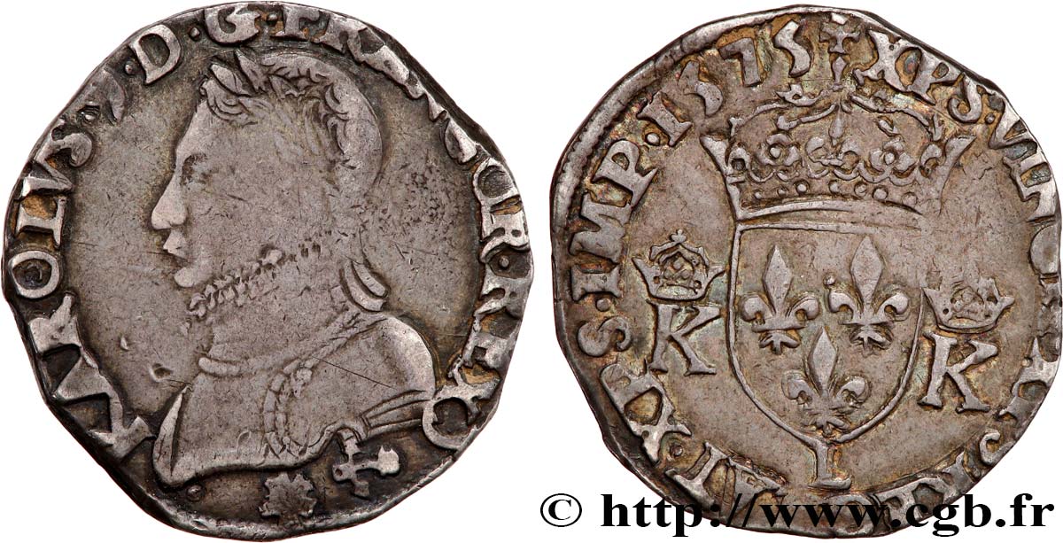HENRY III. COINAGE AT THE NAME OF CHARLES IX Teston, 4e type 1575 Bayonne fSS/SS