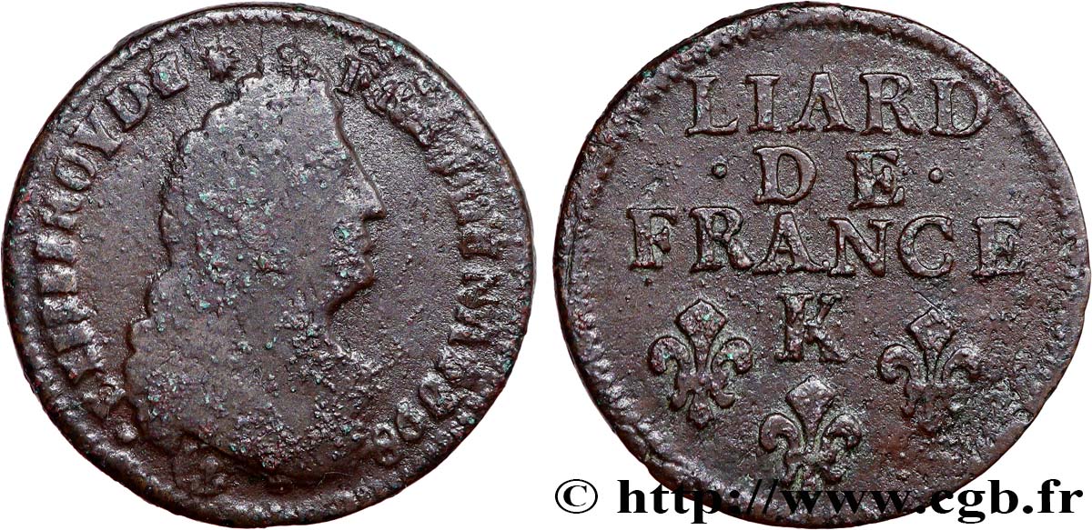 LOUIS XIV LE GRAND OU LE ROI SOLEIL Liard, 3e type, buste âgé 1698 Bordeaux B+/TB