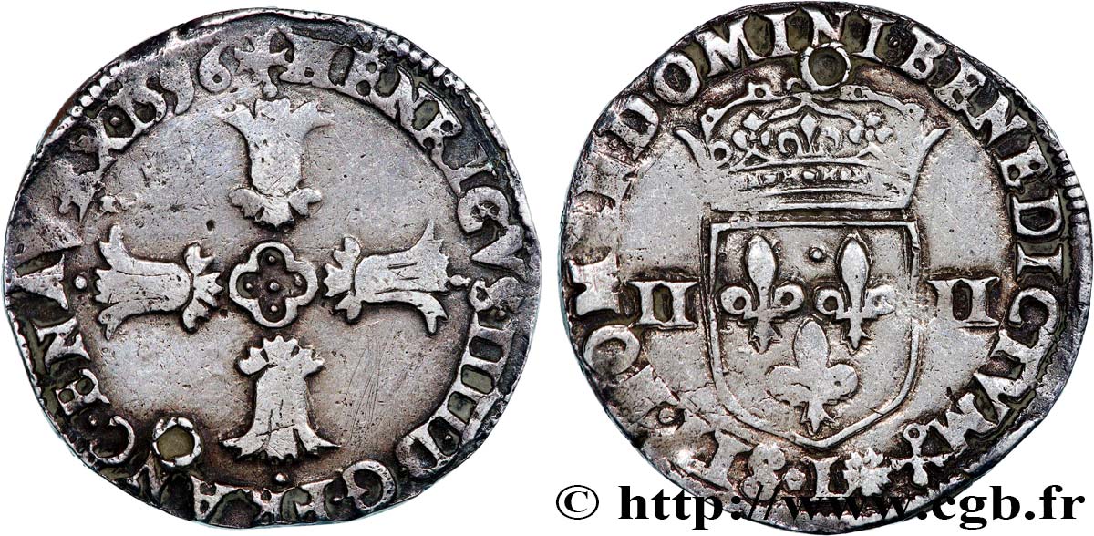 HENRY IV Quart d écu, croix feuillue de face 1596 Bayonne q.BB