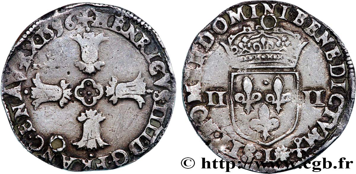 HENRI IV LE GRAND Quart d&nbsp;écu, croix feuillue de face 1596 Bayonne TB+