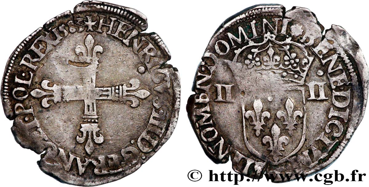 HENRI III Quart d écu, croix de face 1583 Nantes TB+