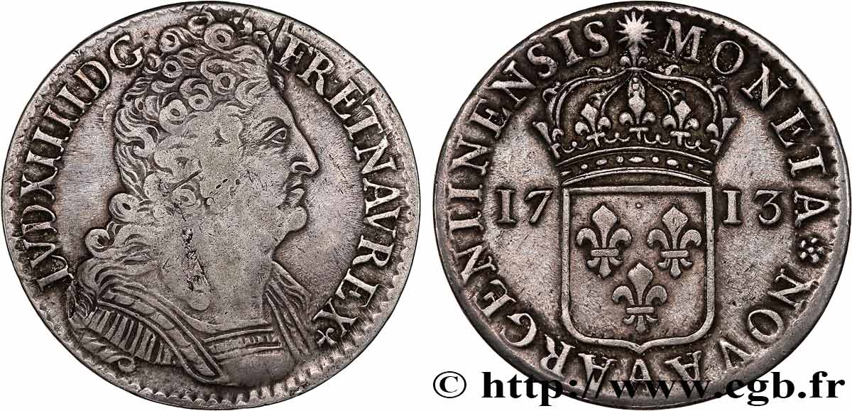 LOUIS XIV  THE SUN KING  Quarante-huit sols pour l’Alsace 1713 Paris q.BB/BB