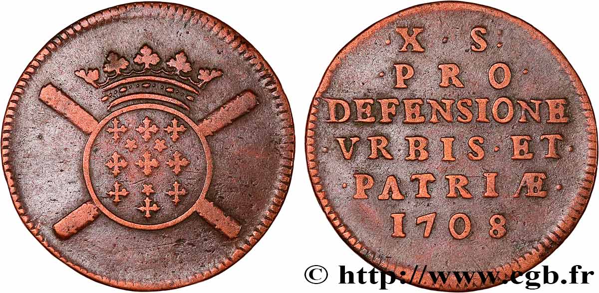FLANDERS - SIEGE OF LILLE Dix sols, monnaie obsidionale 1708 Lille XF/AU