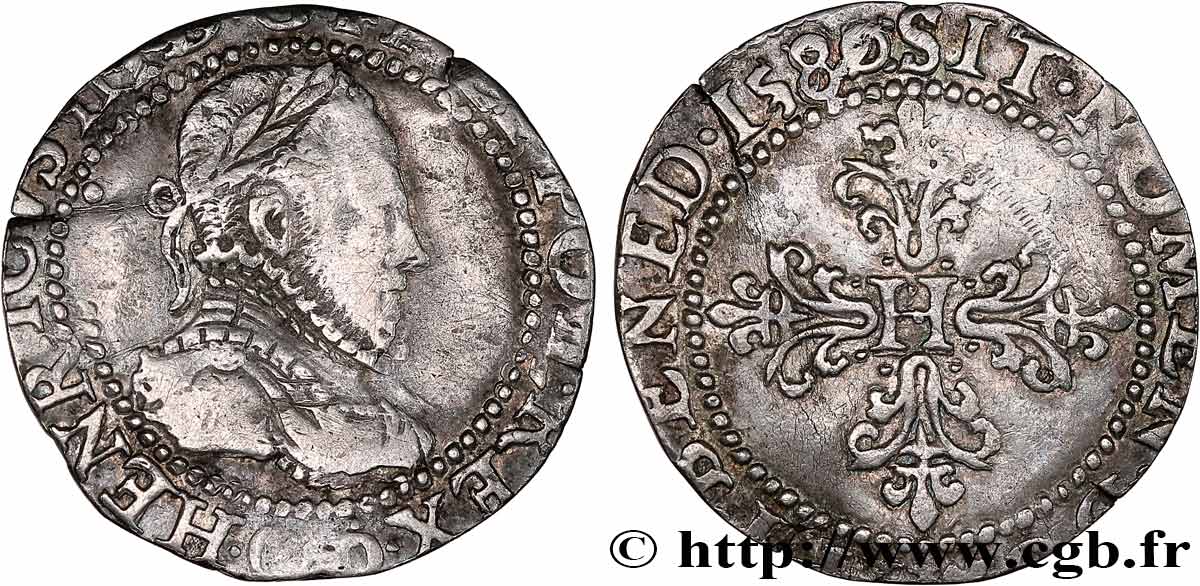 HENRI III Quart de franc au col plat (gaufré) 1580 Poitiers TTB