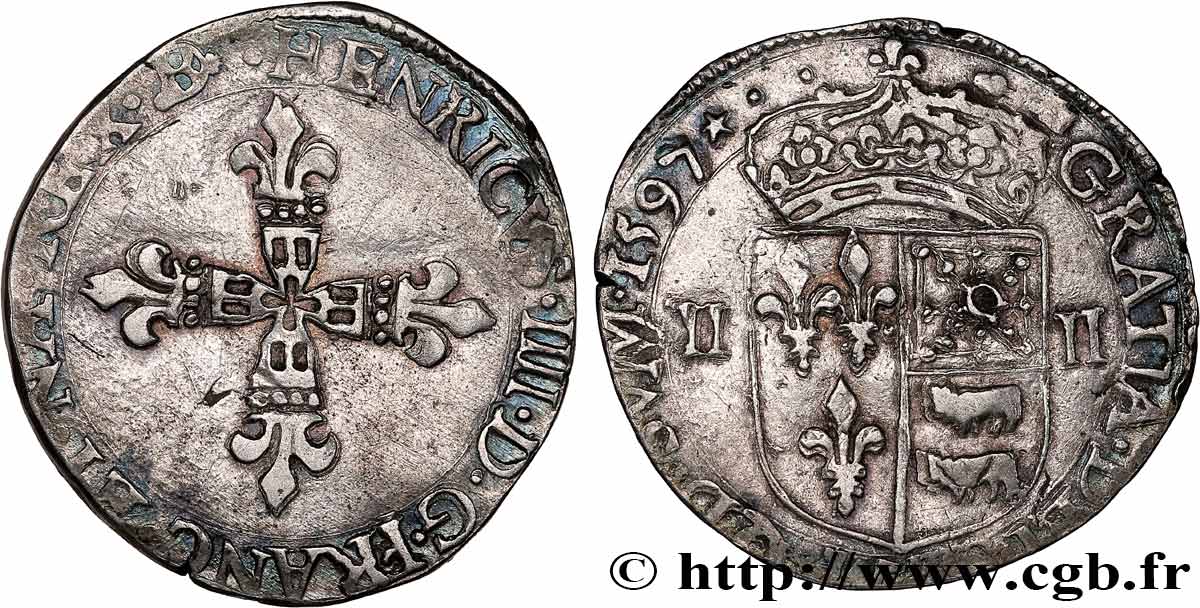 HENRY IV Quart d écu de Béarn 1597 Morlaàs BB
