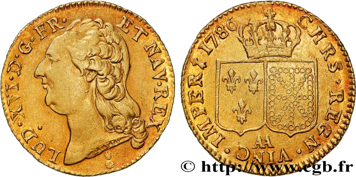 LOUIS XVI Louis d or aux écus accolés 1786 Metz AU/AU