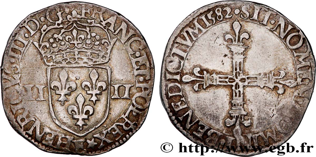 HENRY III Quart d écu, écu de face 1582 Tours XF/AU