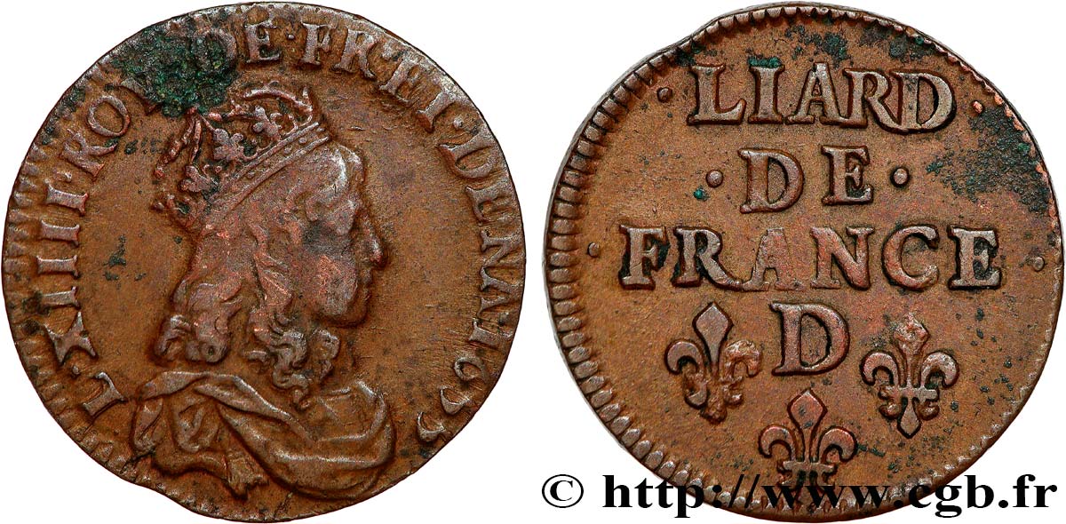 LOUIS XIV  THE SUN KING  Liard de cuivre, 2e type 1655 Vimy-en-Lyonnais (actuellement Neuville-sur-Saône) AU