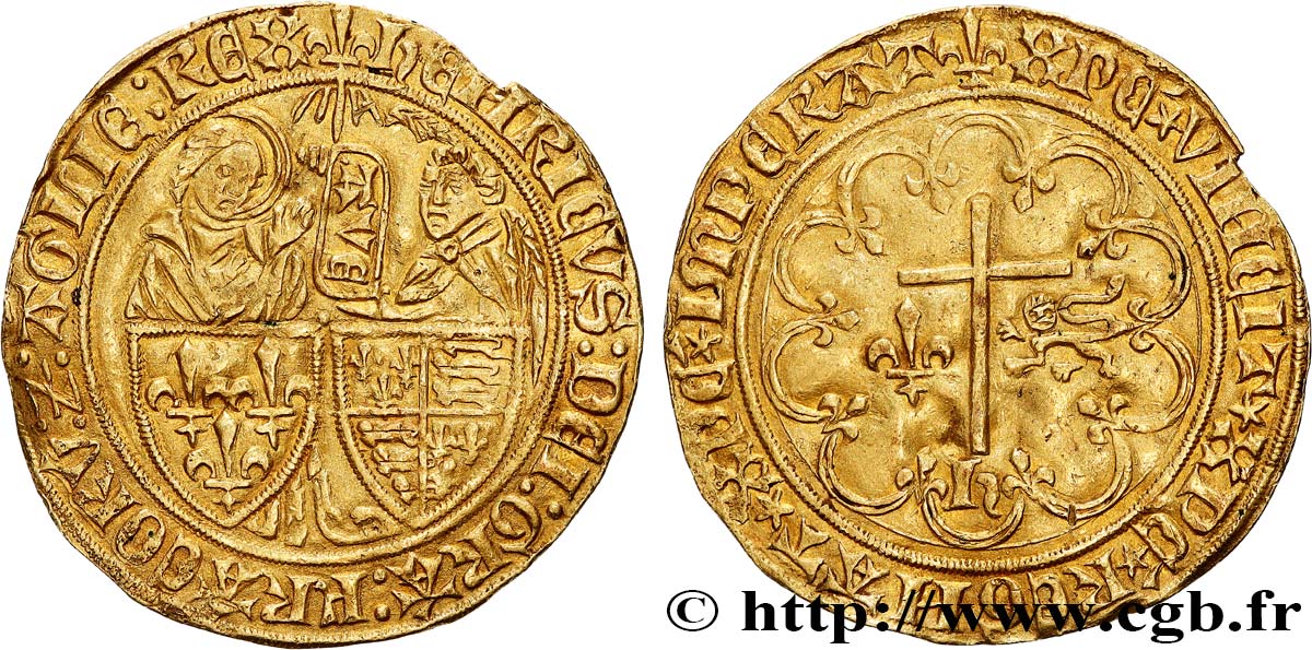 HENRY VI DE LANCASTRE - ROI DE FRANCE (1422-1453) - ROI D ANGLETERRE (1422-1461) et (1470-1471) Salut d or n.d. Saint-Lô TTB+
