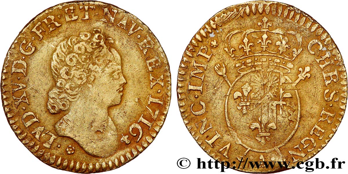 LOUIS XV THE BELOVED Demi-louis d or aux insignes 1716 Paris XF