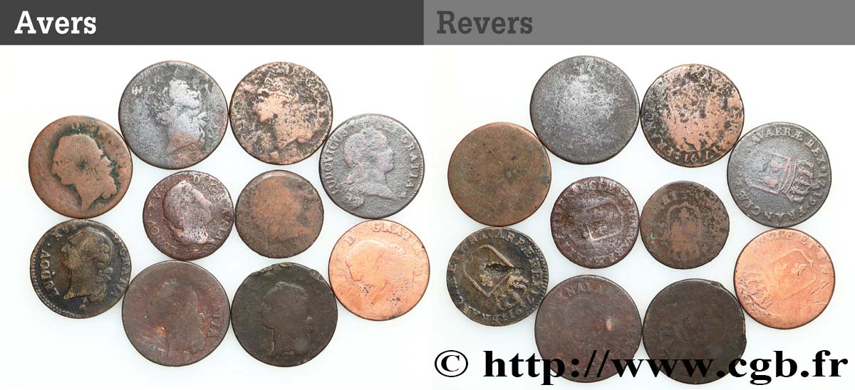 LOUIS XV DIT LE BIEN AIMÉ Lot de 10 monnaies royales n.d. Ateliers divers B