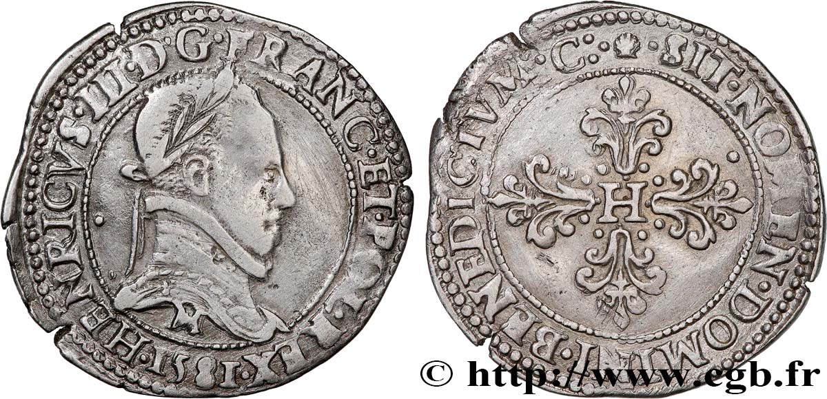 HENRY III Demi-franc au col plat 1581 Toulouse XF