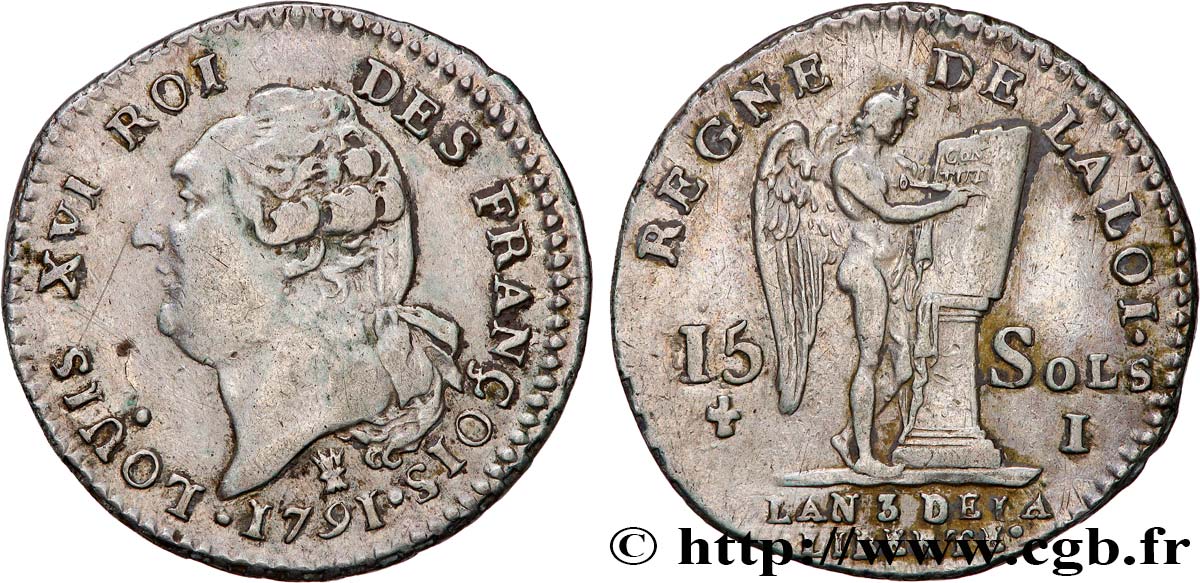 LOUIS XVI 15 sols dit  au génie , type FRANCOIS 1791 Limoges BB