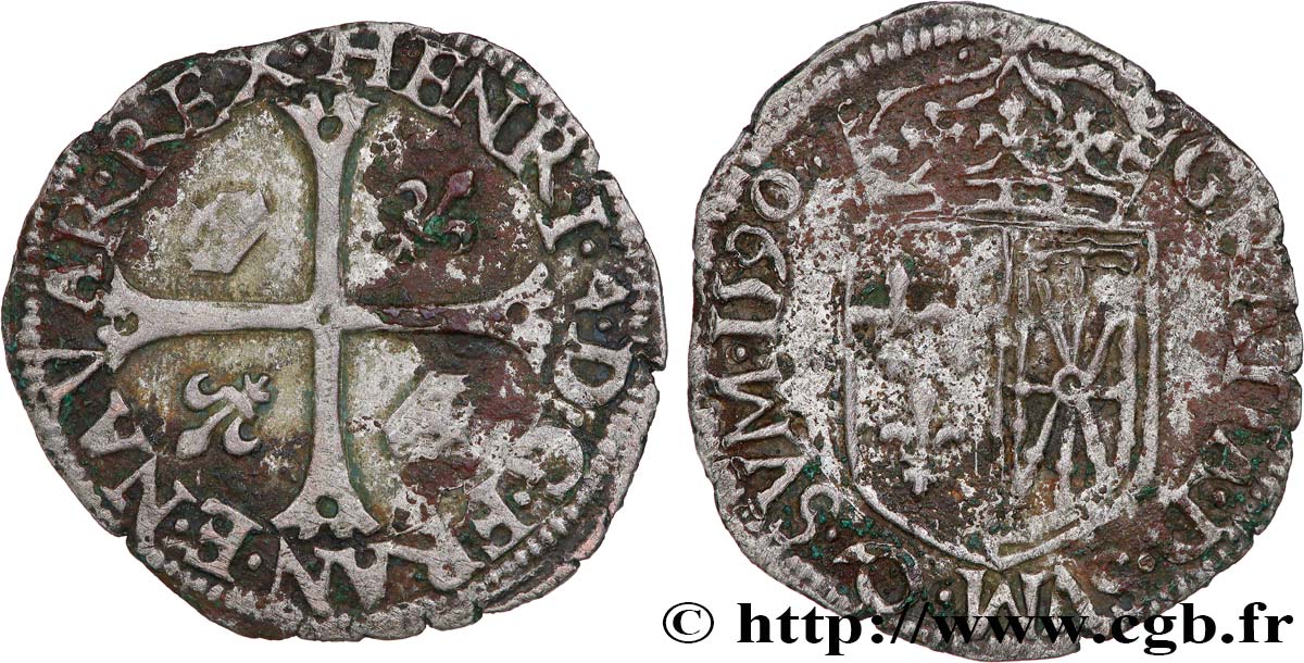 HENRI IV LE GRAND Douzain de Navarre, 2e type 1590 Saint-Palais TB+