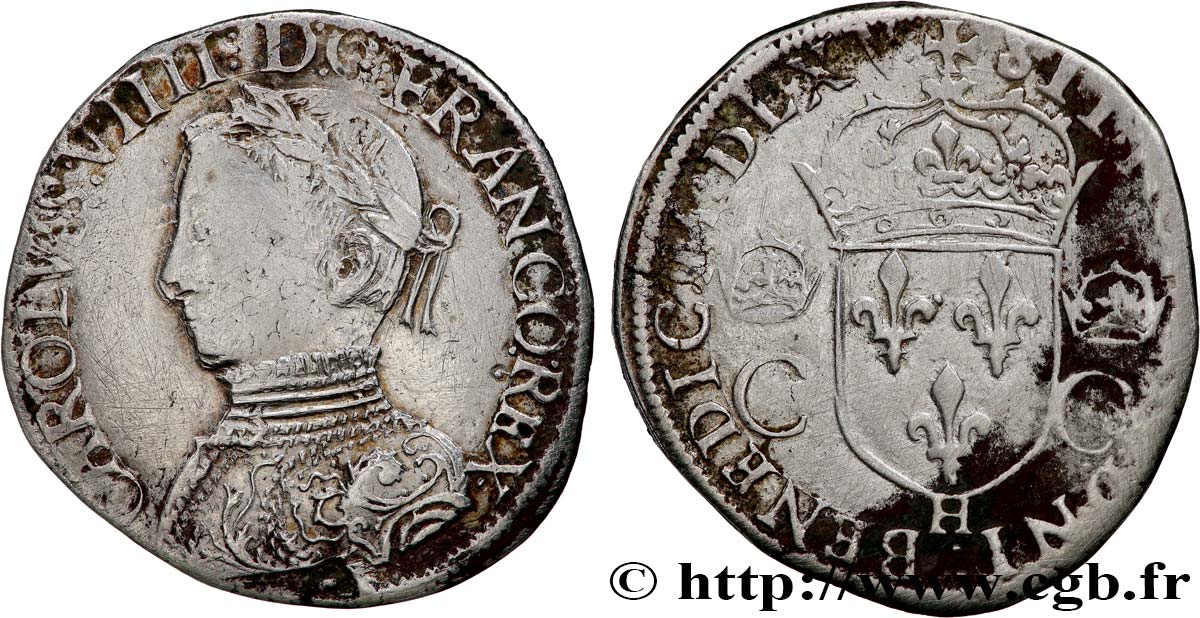 CHARLES IX Teston, 2e type 1565 La Rochelle TB+