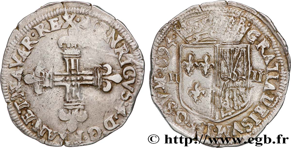 HENRI IV LE GRAND Quart d écu de Navarre 1594 Saint-Palais TTB