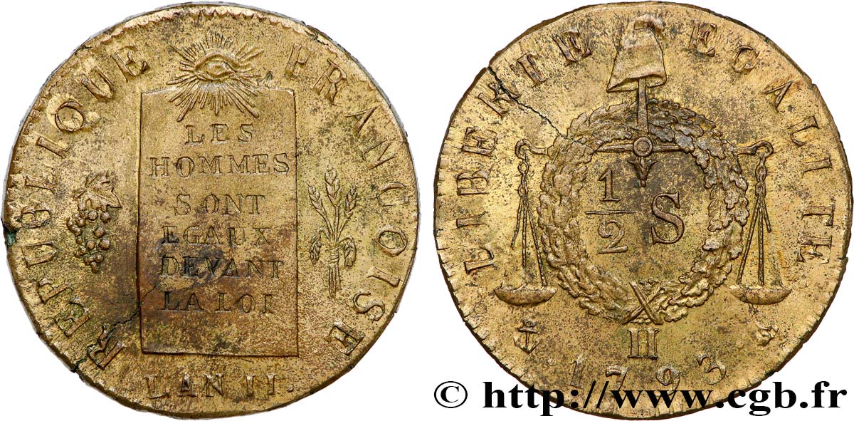 LA CONVENTION Demi-sol dit  à la table de loi , refrappe 1793 La Rochelle SUP62