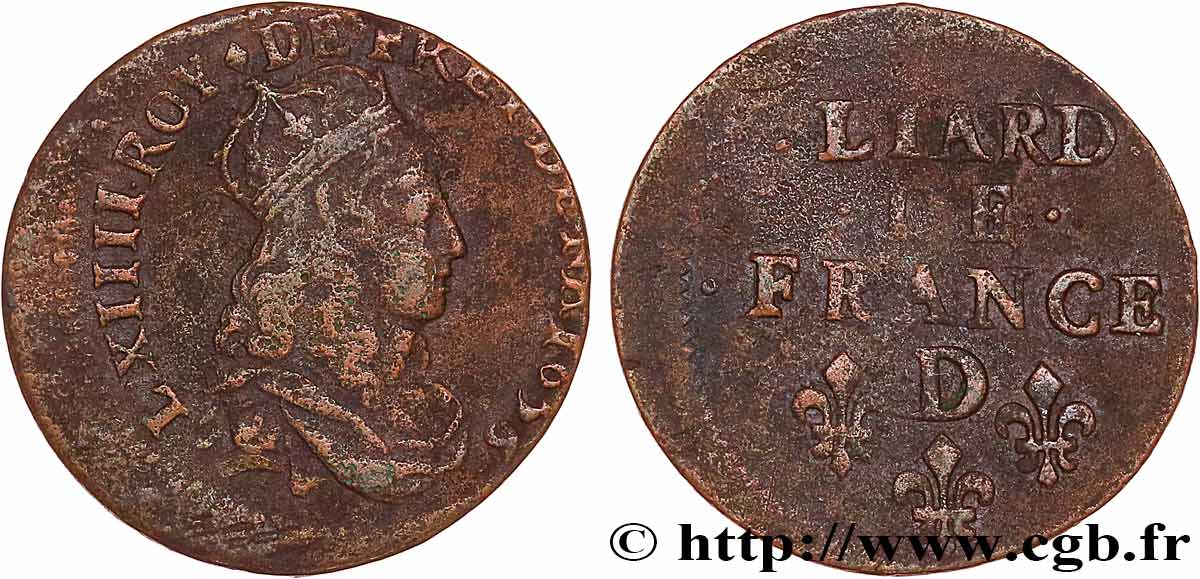 LOUIS XIV LE GRAND OU LE ROI SOLEIL Liard de cuivre, 2e type 1655 Vimy-en-Lyonnais (actuellement Neuville-sur-Saône) TB