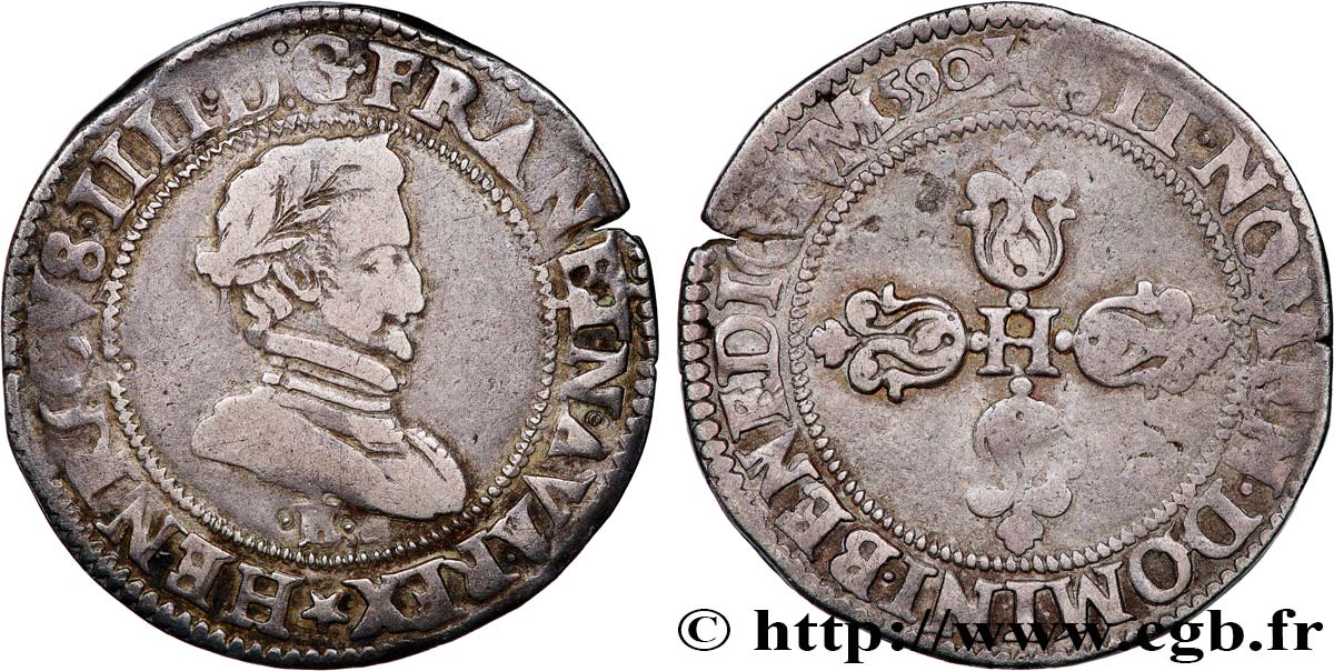 HENRY IV Demi-franc, 1er type de Tours 1590 Tours q.BB