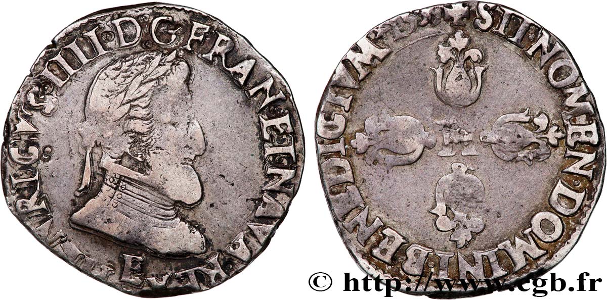 HENRI IV LE GRAND Demi-franc, 2e type de Tours 159[9 ?] Tours TB+