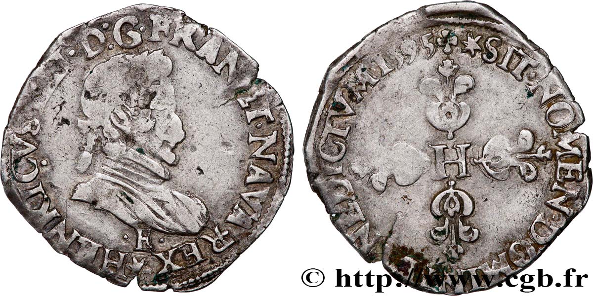 HENRY IV Quart de franc, 1er type de Tours 1595 Tours BC+/MBC