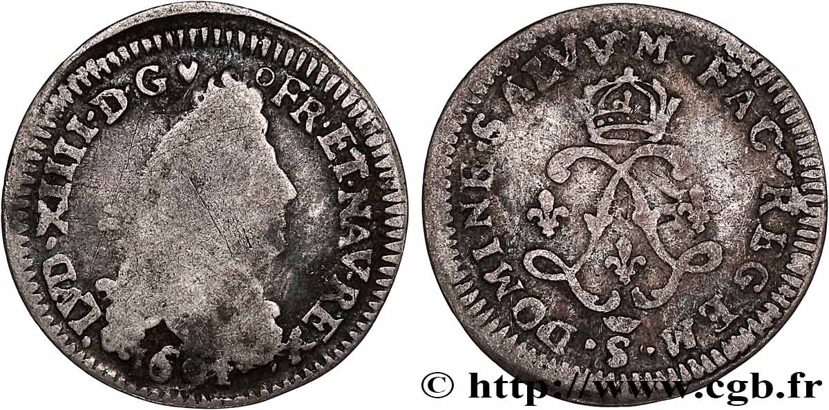 LOUIS XIV LE GRAND OU LE ROI SOLEIL Quatre sols aux deux L 1691 Troyes TB/TB+