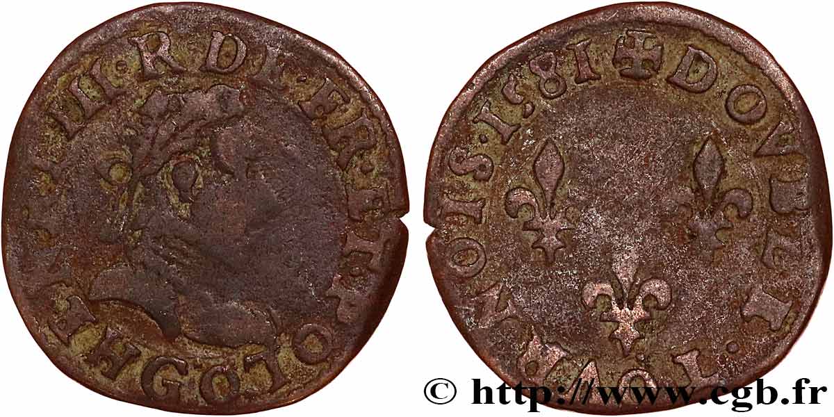 HENRI III Double tournois, type de Poitiers 1581 Poitiers TB+