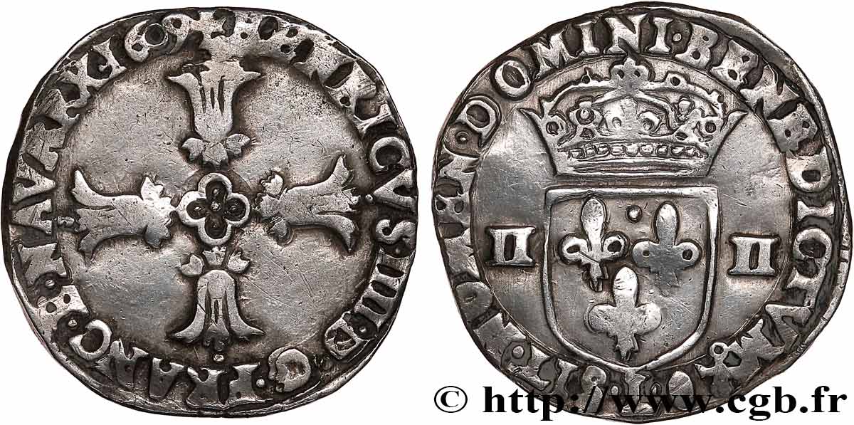 HENRI IV LE GRAND Quart d écu, croix feuillue de face 1609 Bayonne TTB