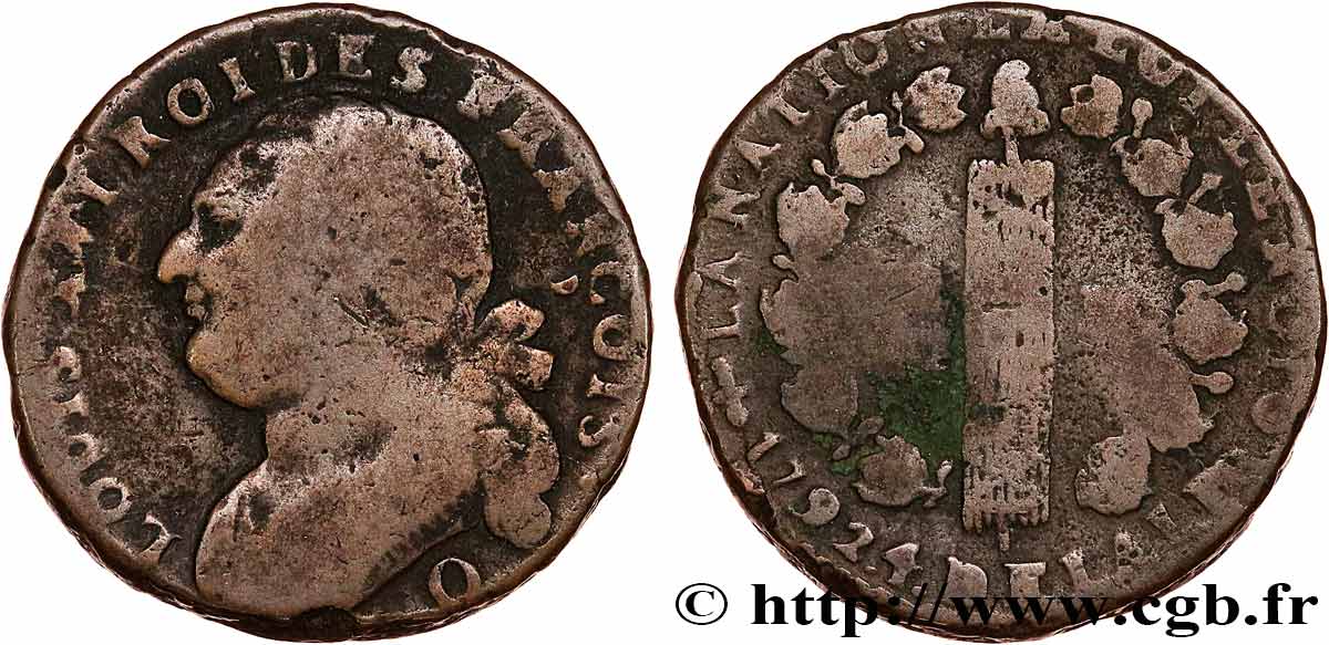 LOUIS XVI (MONARQUE CONSTITUTIONNEL)  12 deniers dit  au faisceau , type FRANÇOIS 1792 Perpignan TB