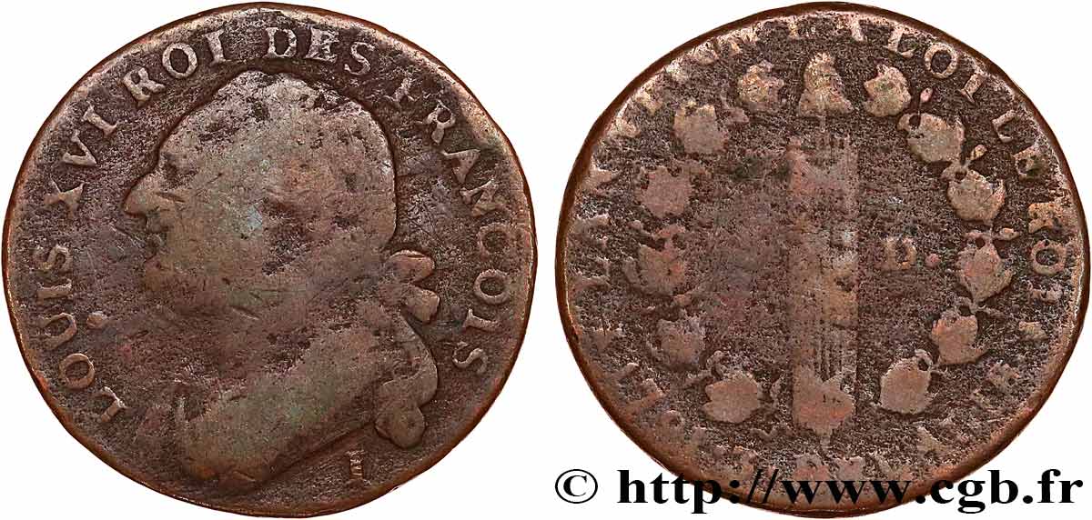LOUIS XVI (MONARQUE CONSTITUTIONNEL)  12 deniers dit &nbsp;au faisceau&nbsp;, type FRANCOIS 1791 Limoges TB