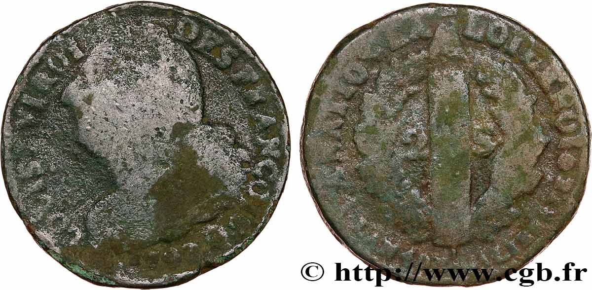 LOUIS XVI (MONARQUE CONSTITUTIONNEL)  2 sols dit  au faisceau , type FRANÇOIS 1792 Perpignan B+
