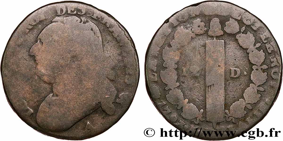 LOUIS XVI (MONARQUE CONSTITUTIONNEL)  12 deniers dit  au faisceau , type FRANÇOIS 1793 Paris B+