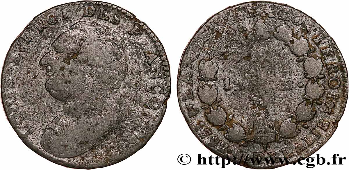 LOUIS XVI 12 deniers dit  au faisceau , type FRANÇOIS 1792 Nantes MB