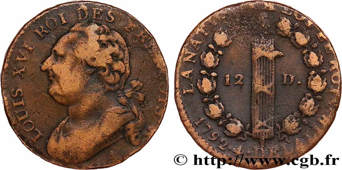 LOUIS XVI (MONARQUE CONSTITUTIONNEL)  12 deniers dit &nbsp;au faisceau&nbsp;, type FRANÇOIS 1792 Paris TB+