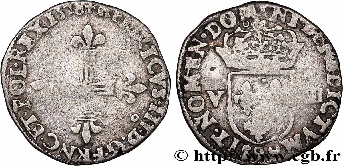 HENRI III Huitième d écu, croix de face 1578 Rennes TB