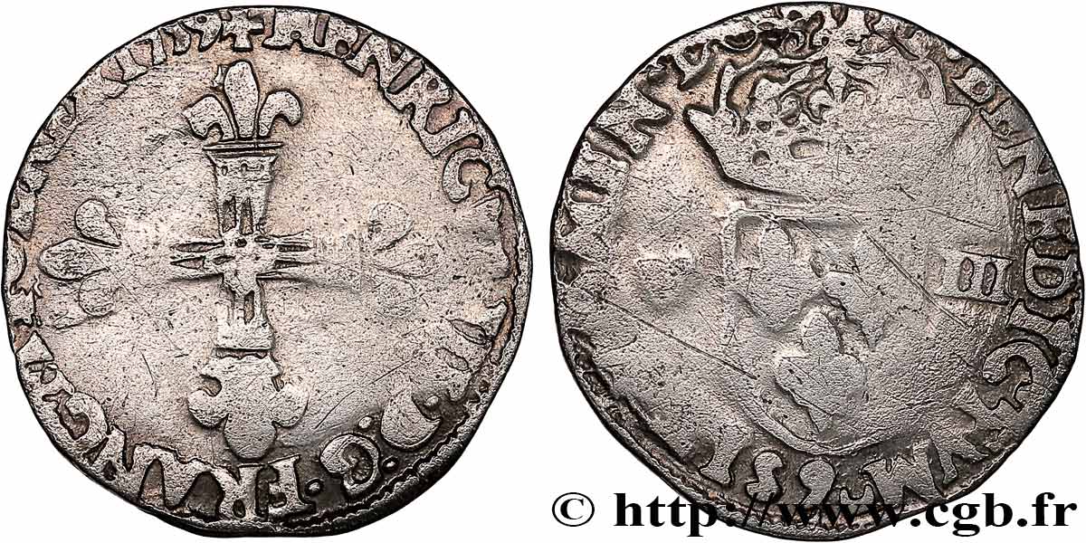 HENRI III Huitième d écu, croix de face 1579 (1759) Rennes B+