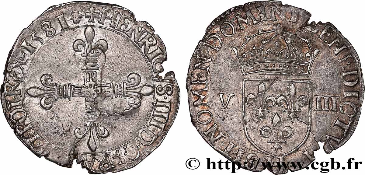 HENRY III Huitième d écu, croix de face 1581 La Rochelle q.SPL