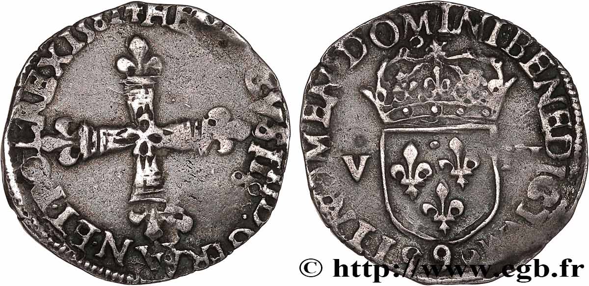 HENRI III Huitième d&nbsp;écu, croix de face 1581 Rennes TB+
