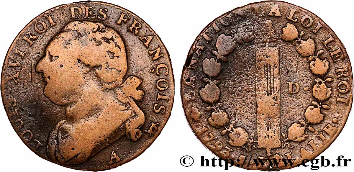 LOUIS XVI (MONARQUE CONSTITUTIONNEL)  12 deniers dit  au faisceau , type FRANÇOIS 1793 Paris TB