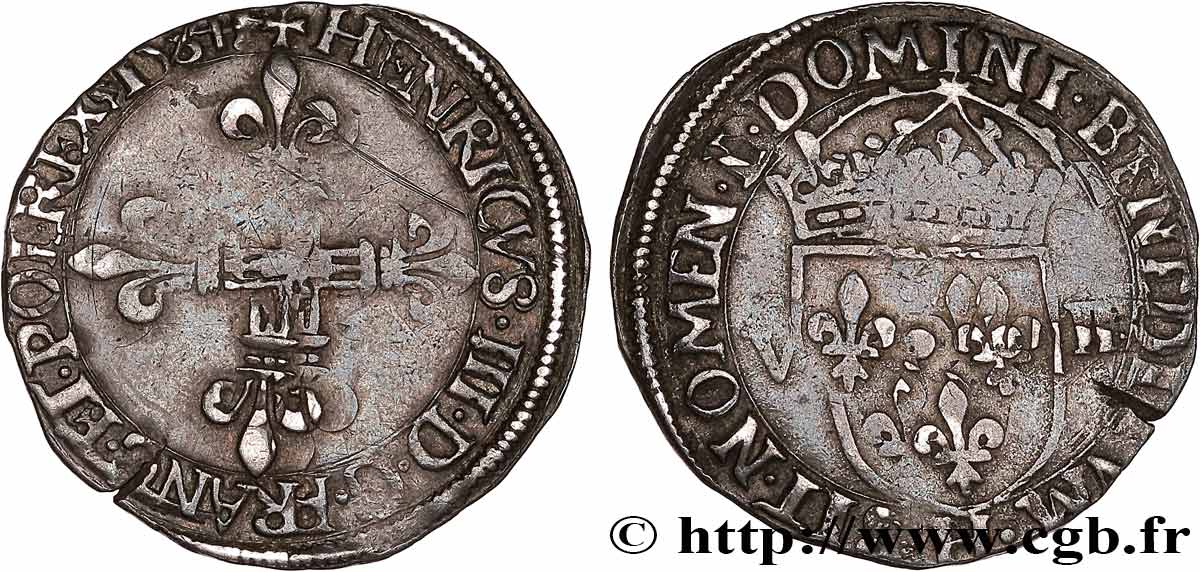 HENRY III Huitième d écu, croix de face 1584 La Rochelle q.BB