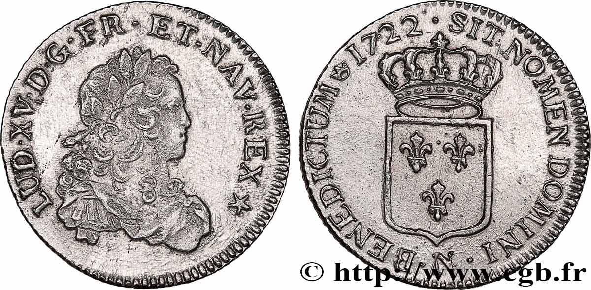 LOUIS XV  THE WELL-BELOVED  Tiers d écu de France 1722 Montpellier AU
