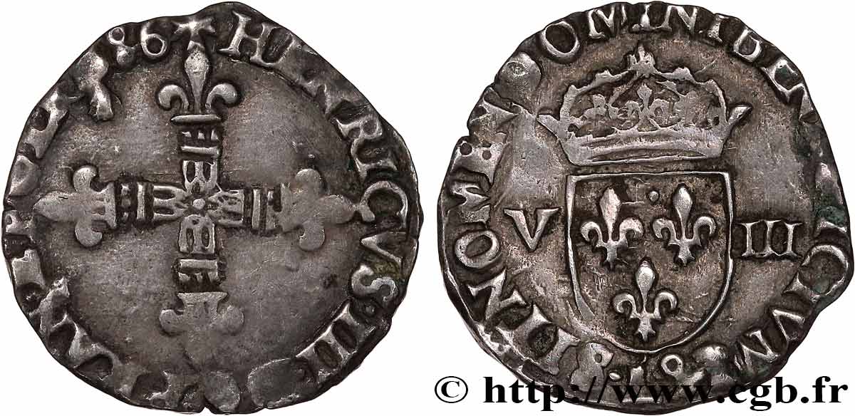 HENRY III Huitième d écu, croix de face 1586 Bayonne q.BB/BB