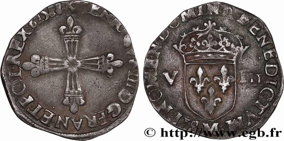 HENRY III Huitième d écu, croix de face 1588 Toulouse XF